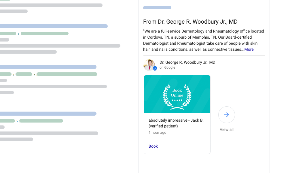 An example of Google Posts in Dr. George Woodbury's knowledge Panel